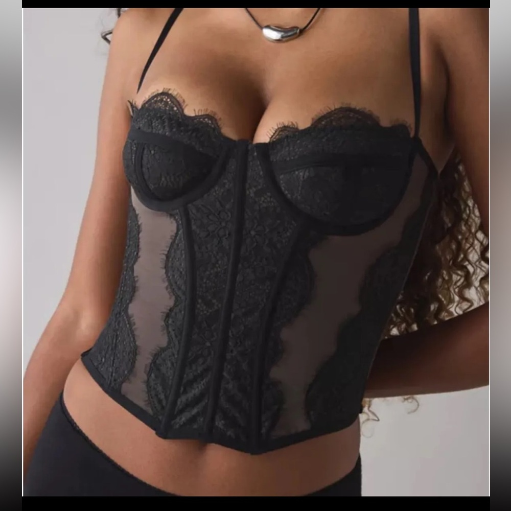 Urban Outfitters Black Lace Bustier Cropped Corset Top